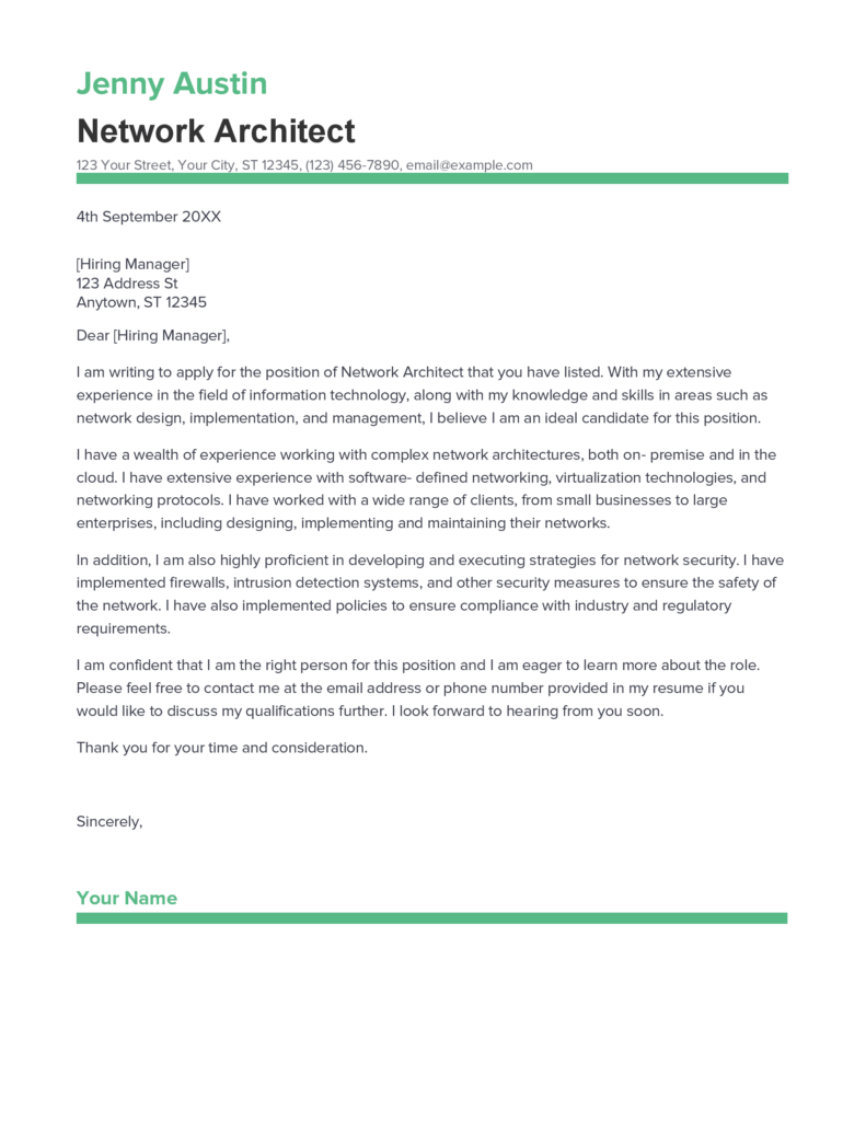 network architect cover letter