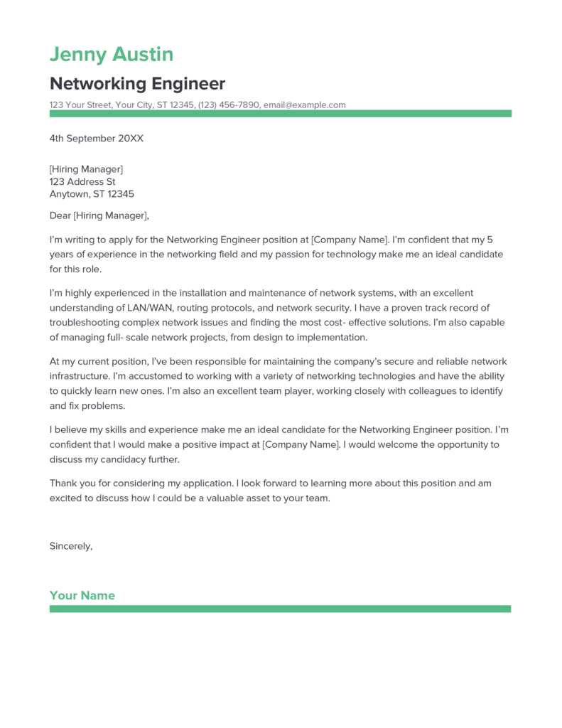 Best Networking Engineer Cover Letter Example For 2023   Networking Engineer Cover Letter 791x1024 