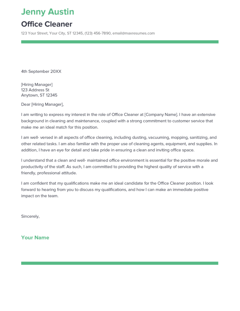 Best Office Cleaner Cover Letter Example For 2023   Office Cleaner Cover Letter Sample 791x1024 