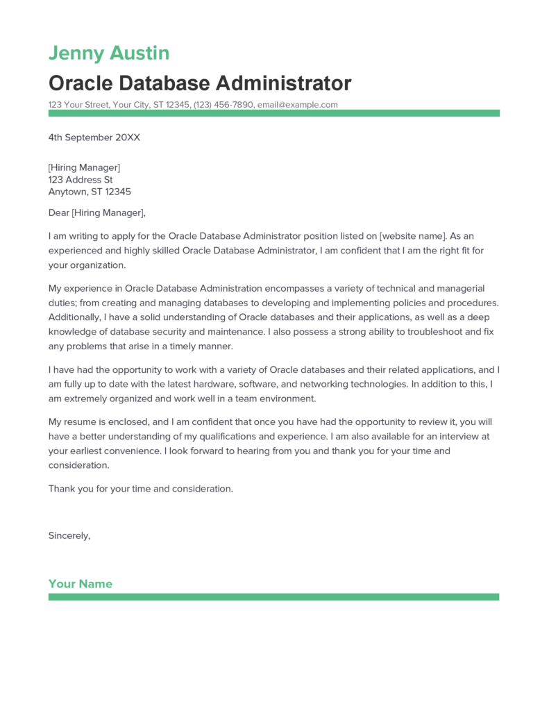 Best Oracle Database Administrator Cover Letter Example For 2023   Oracle Database Administrator Cover Letter 791x1024 