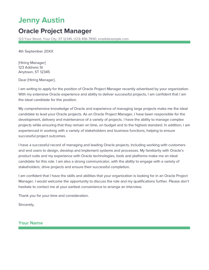 Best Oracle Project Manager Cover Letter Example For 2023   Oracle Project Manager Cover Letter 791x1024 