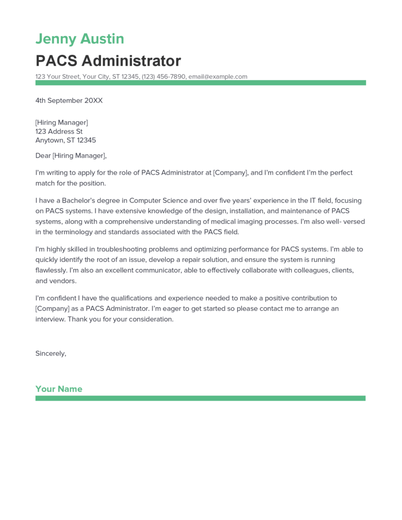 pacs administrator cover letter