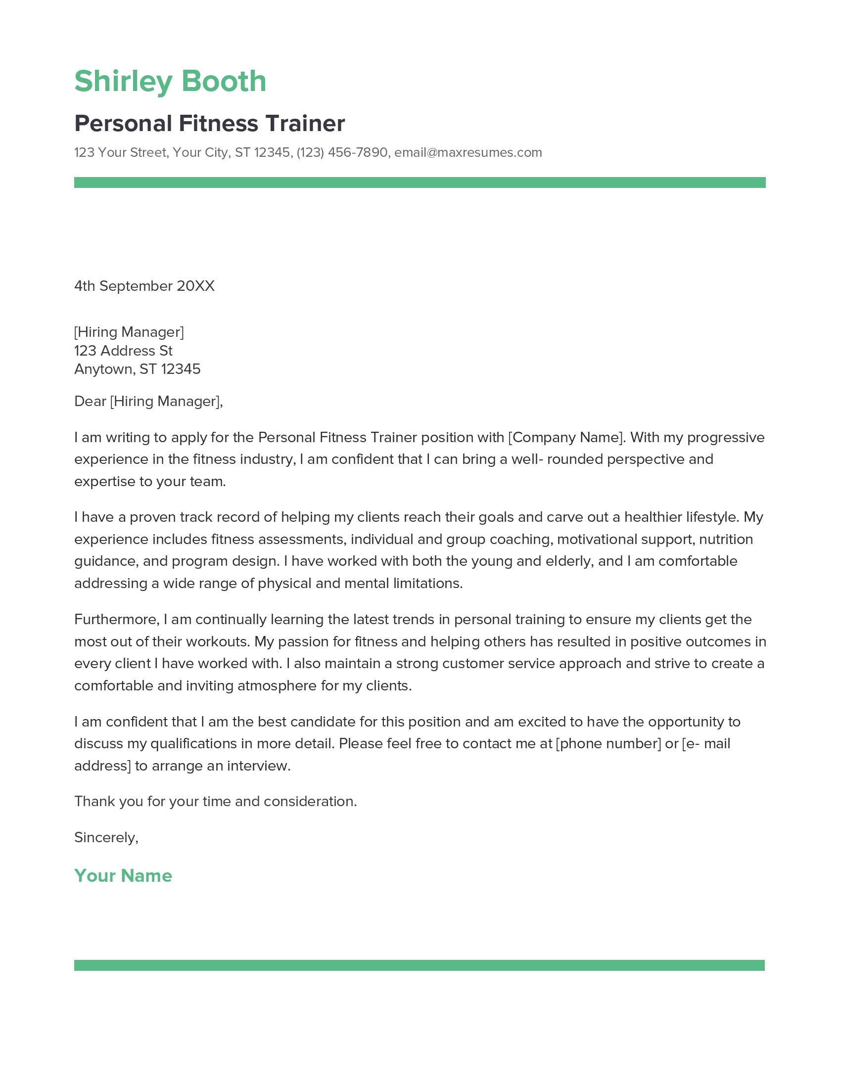 cover letter for fitness trainer