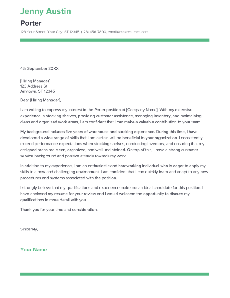 Best Porter Cover Letter Example For 2023   Porter Cover Letter Sample 791x1024 