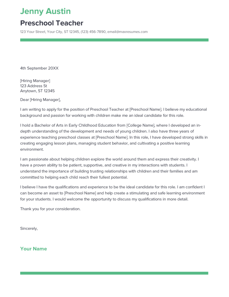 How To Write A Cover Letter For A Preschool Teacher Position
