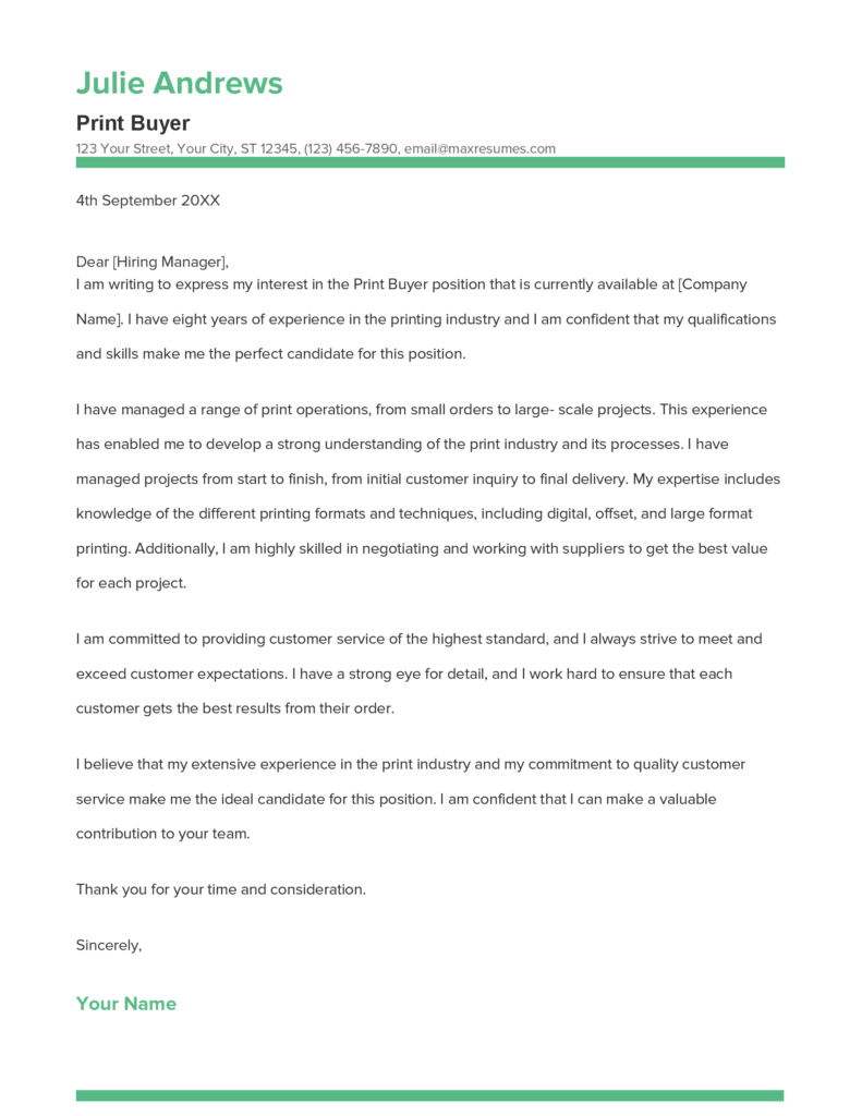 Best Print Buyer Cover Letter Example For 2023   Print Buyer Cover Letter Sample 791x1024 