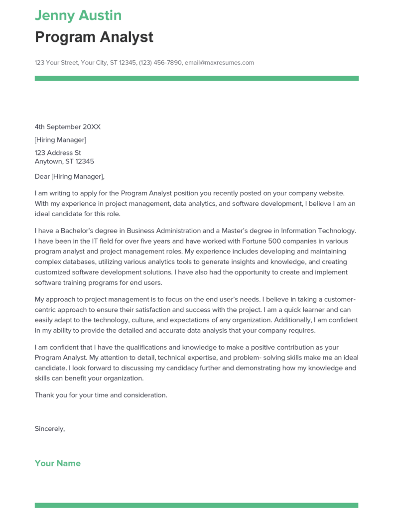 Best Program Analyst Cover Letter Example For 2023   Program Analyst Cover Letter Sample 791x1024 