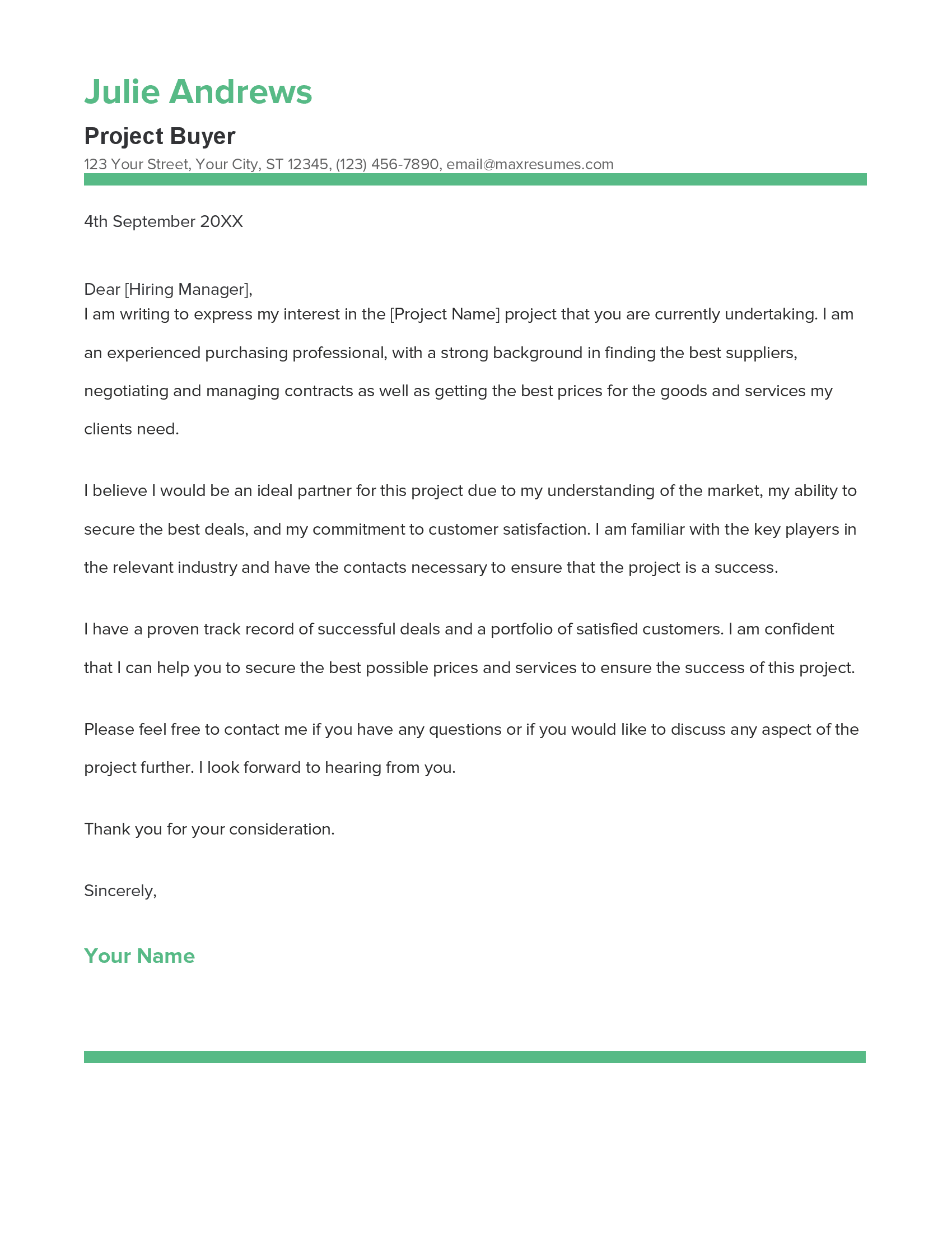 Project Buyer Cover Letter Example
