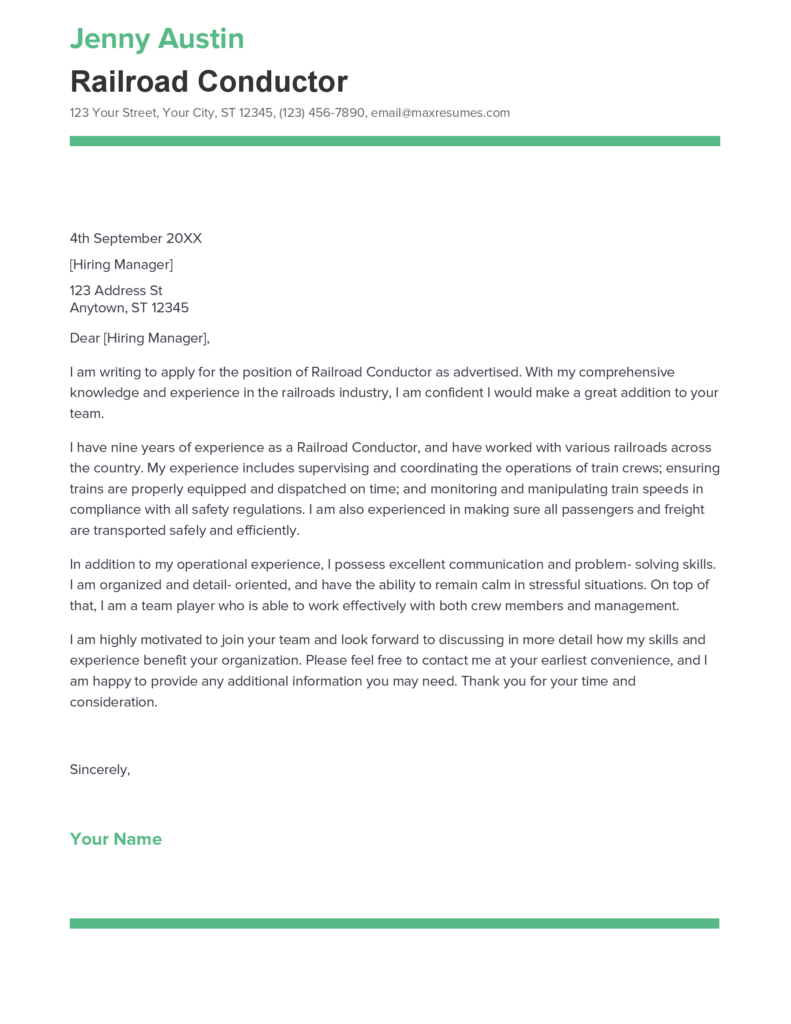 cover letter for tram driver