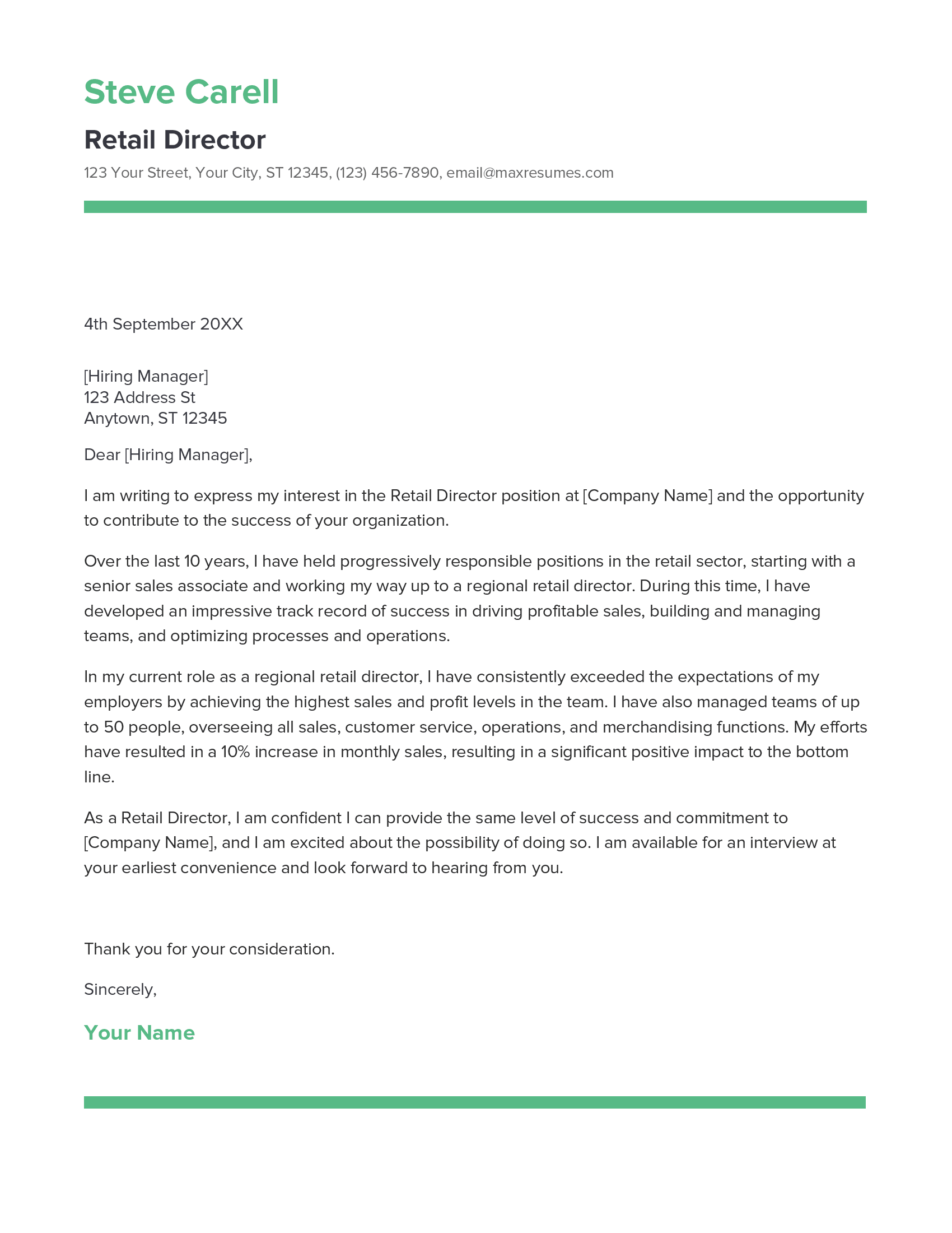 Retail Director Cover Letter Example