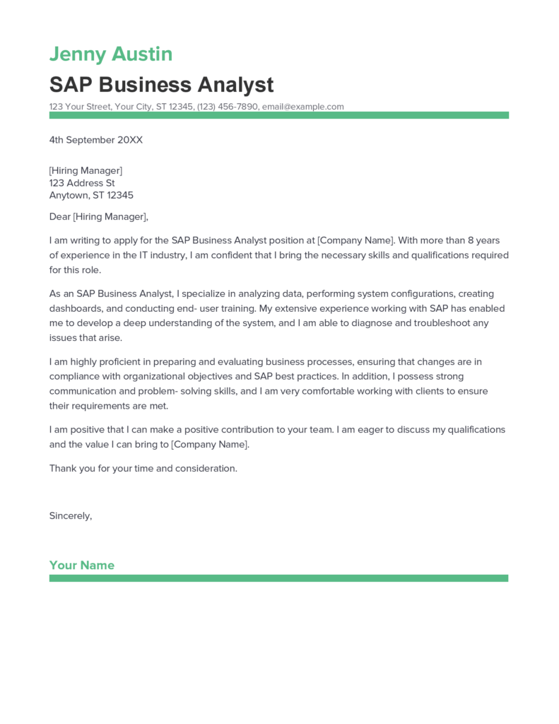 Best SAP Business Analyst Cover Letter Example For 2023   SAP Business Analyst Cover Letter 791x1024 