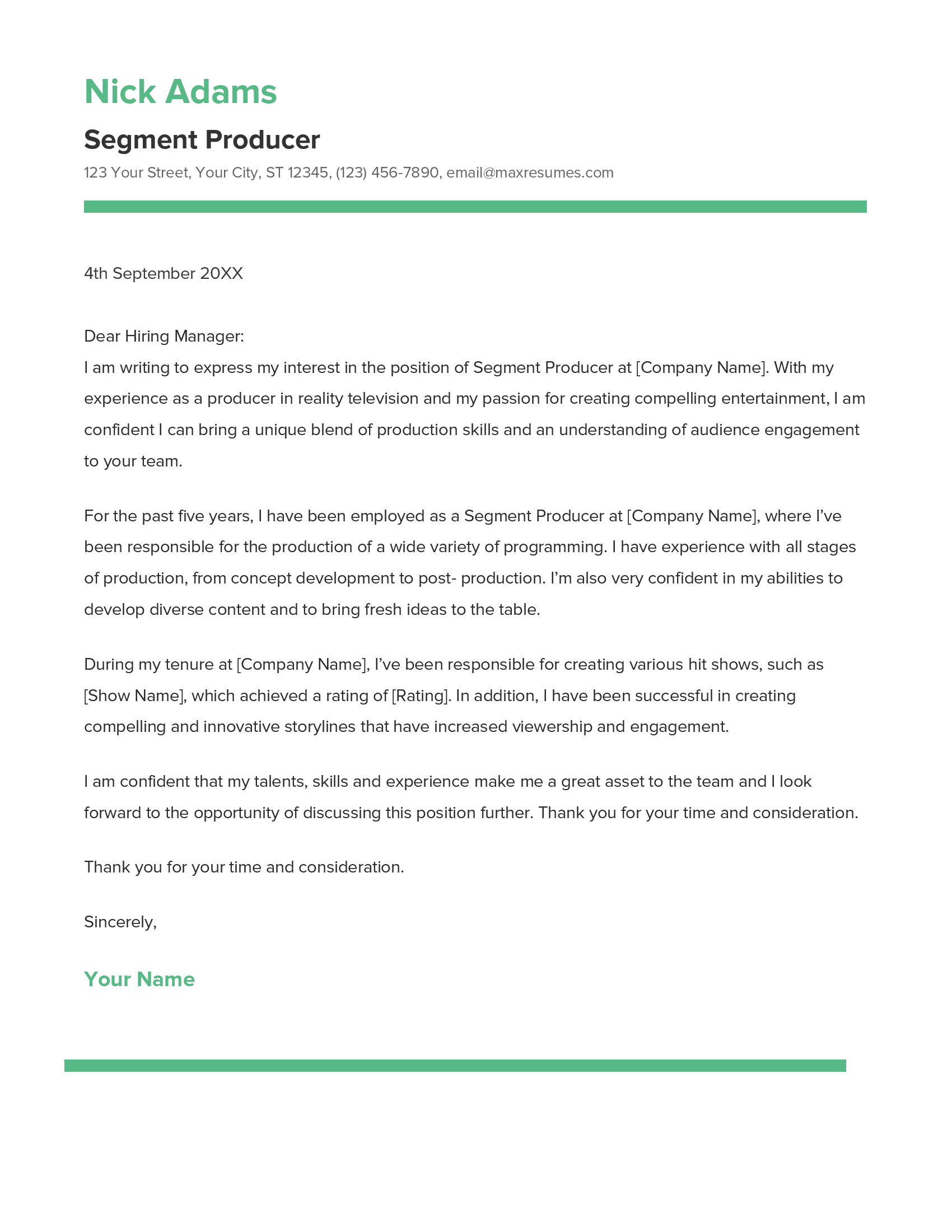 Segment Producer Cover Letter Example