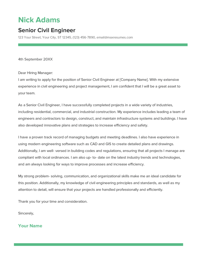 Best Senior Civil Engineer Cover Letter Example for 2023