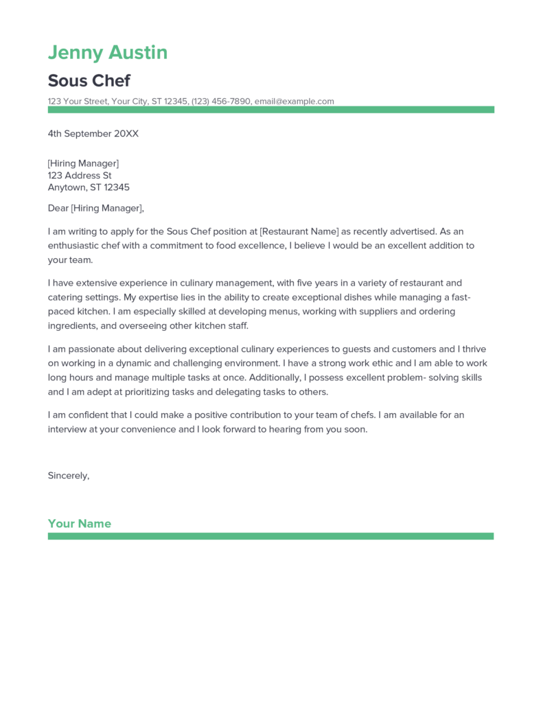 Best Sous Chef Cover Letter Exampl For 2023   Sous Chef Cover Letter 791x1024 