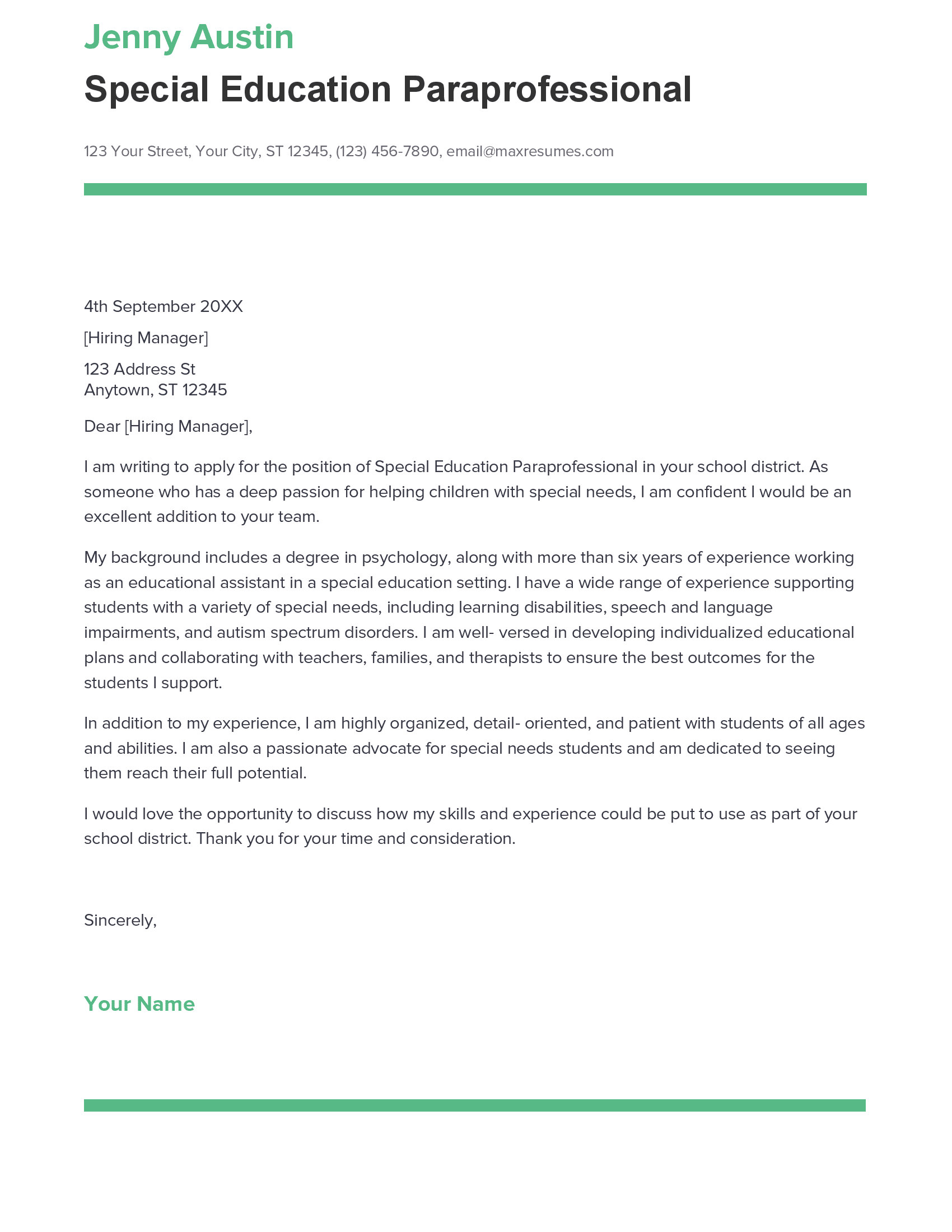 special education cover letter