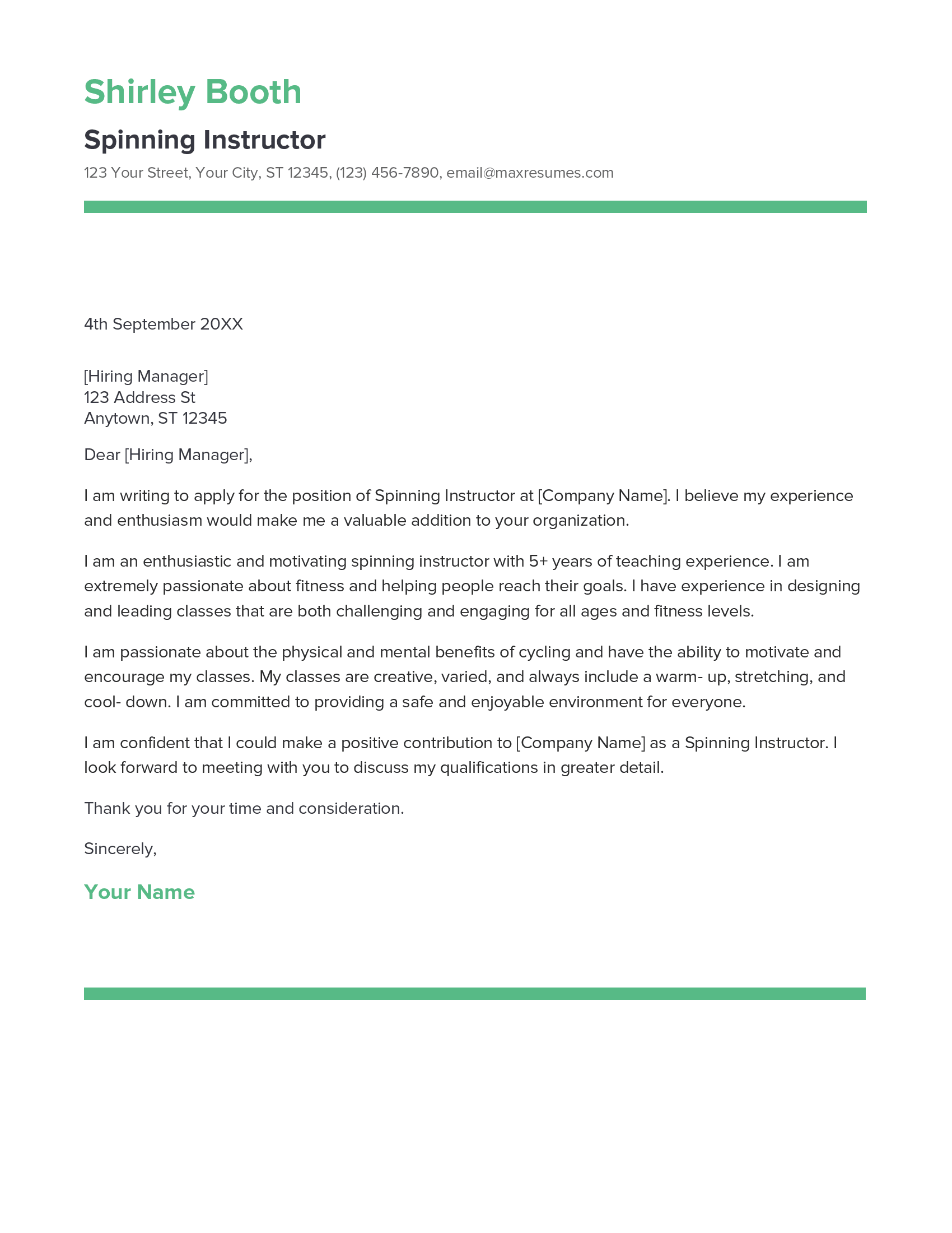 Spinning Instructor Cover Letter Example