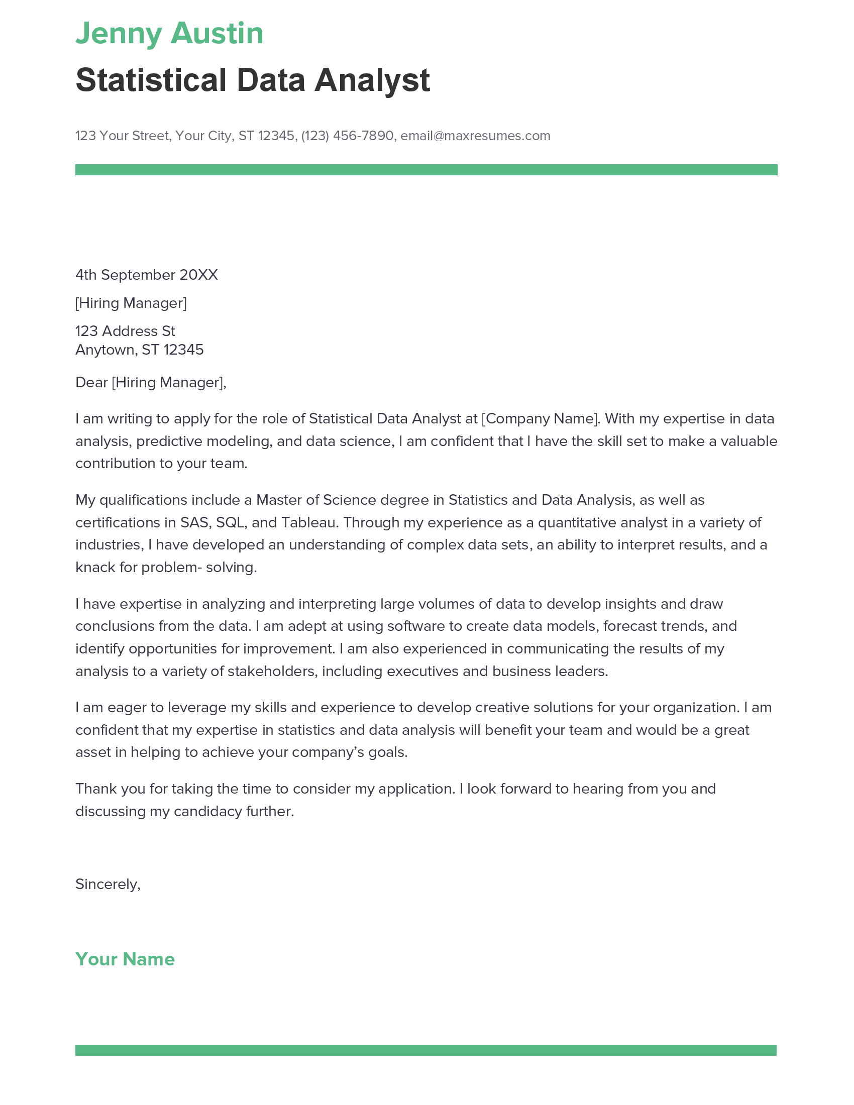 the best data analyst cover letter