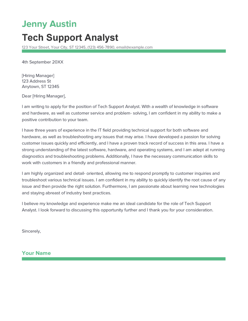 Best Tech Support Analyst Cover Letter Example For 2023   Tech Support Analyst Cover Letter 791x1024 