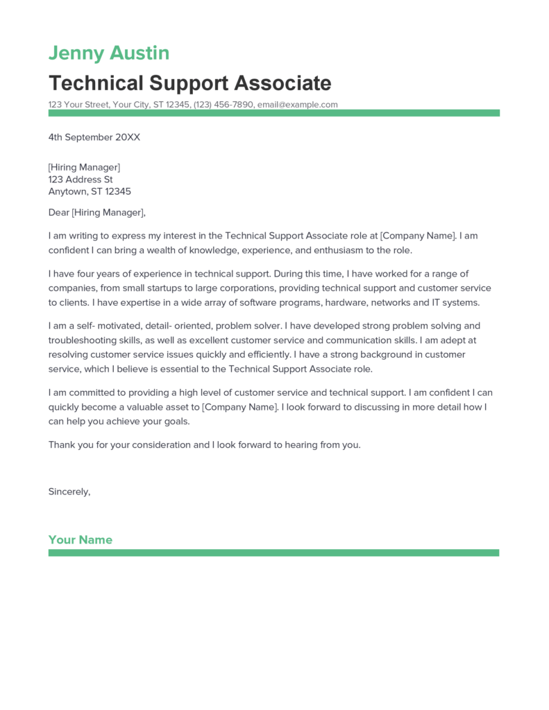 cover letter for technical support associate