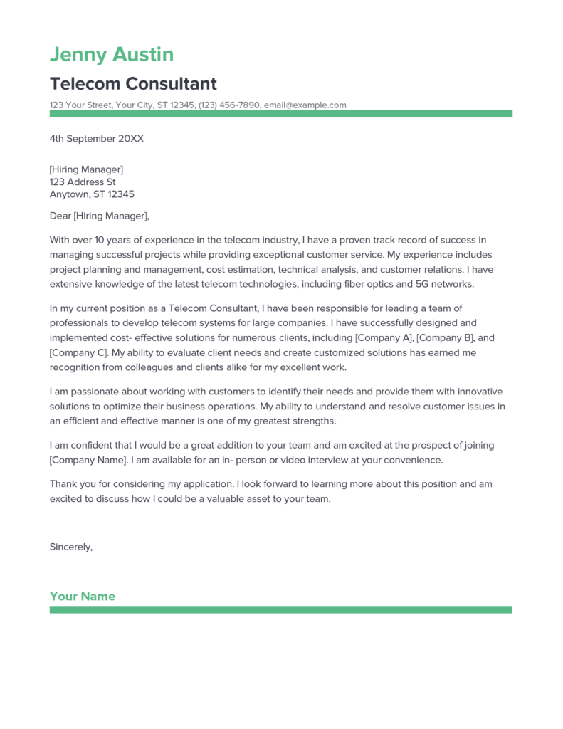 Best Telecom Consultant Cover Letter Example For 2023   Telecom Consultant Cover Letter 791x1024 