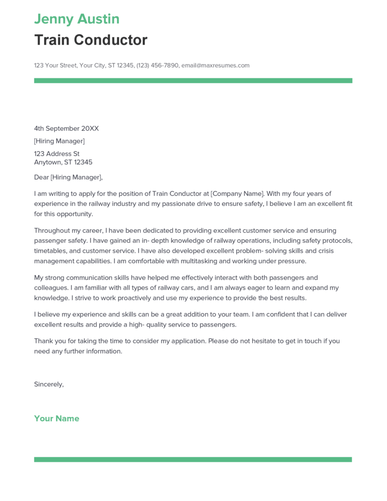 Train Conductor Notebook Example Best Train Conductor Cover Letter Example for 2023