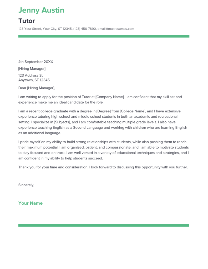 Best Tutor Cover Letter Example For 2023   Tutor Cover Letter Sample 791x1024 