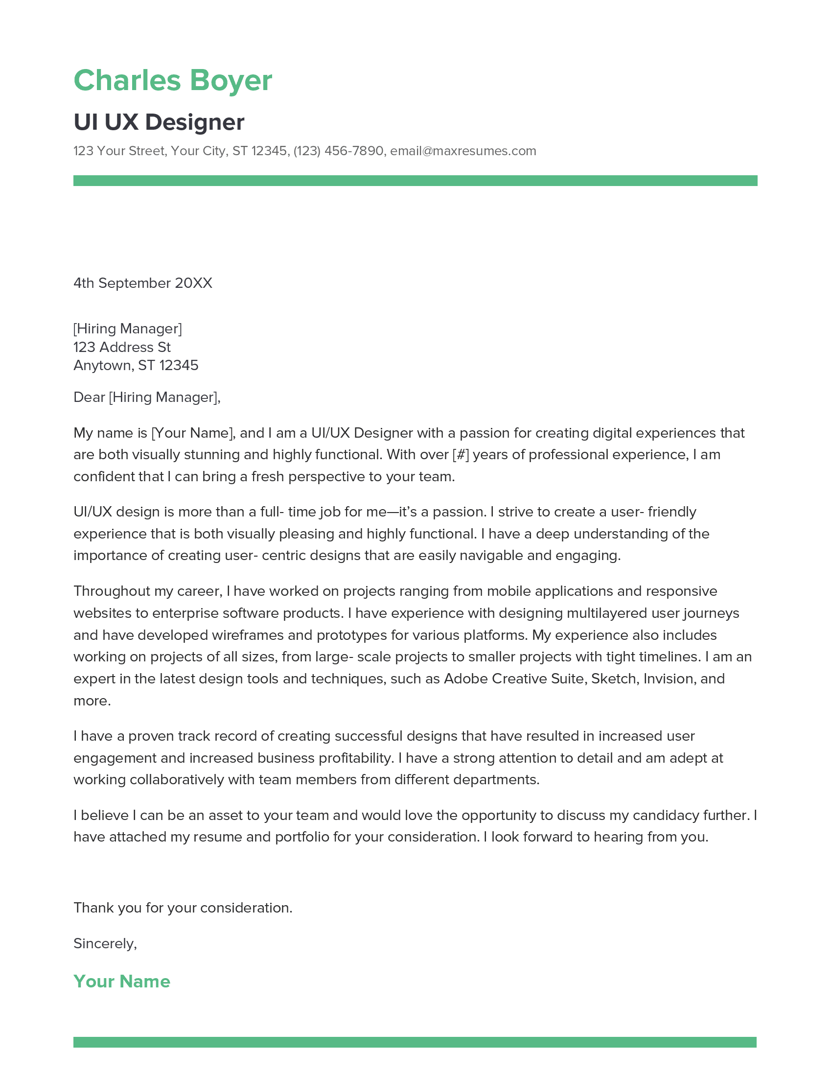 cover letter for ux writer