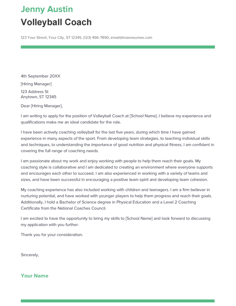 Best Volleyball Coach Cover Letter Example For 2023   Volleyball Coach Cover Letter Sample 791x1024 