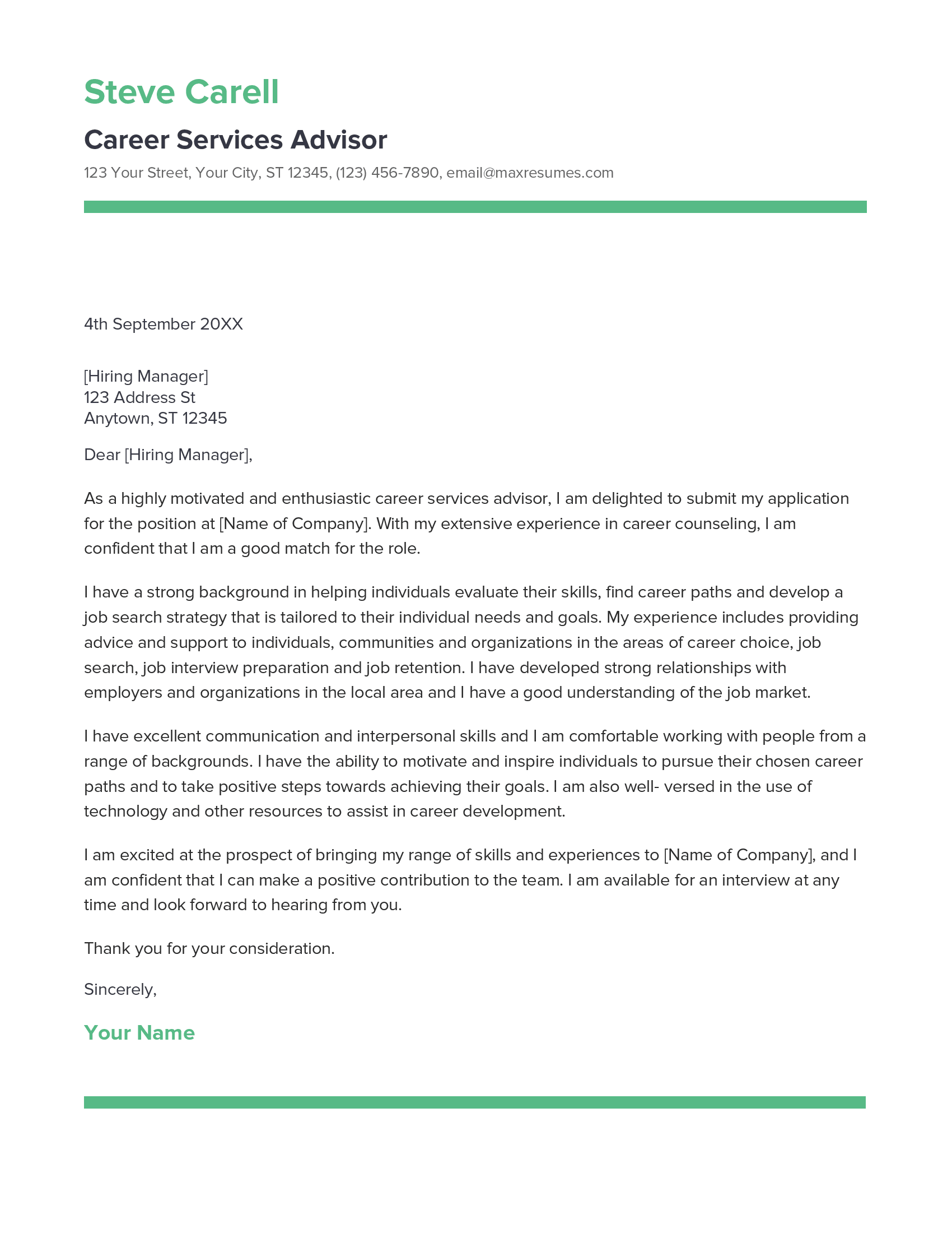 Career Services Advisor Cover Letter Example