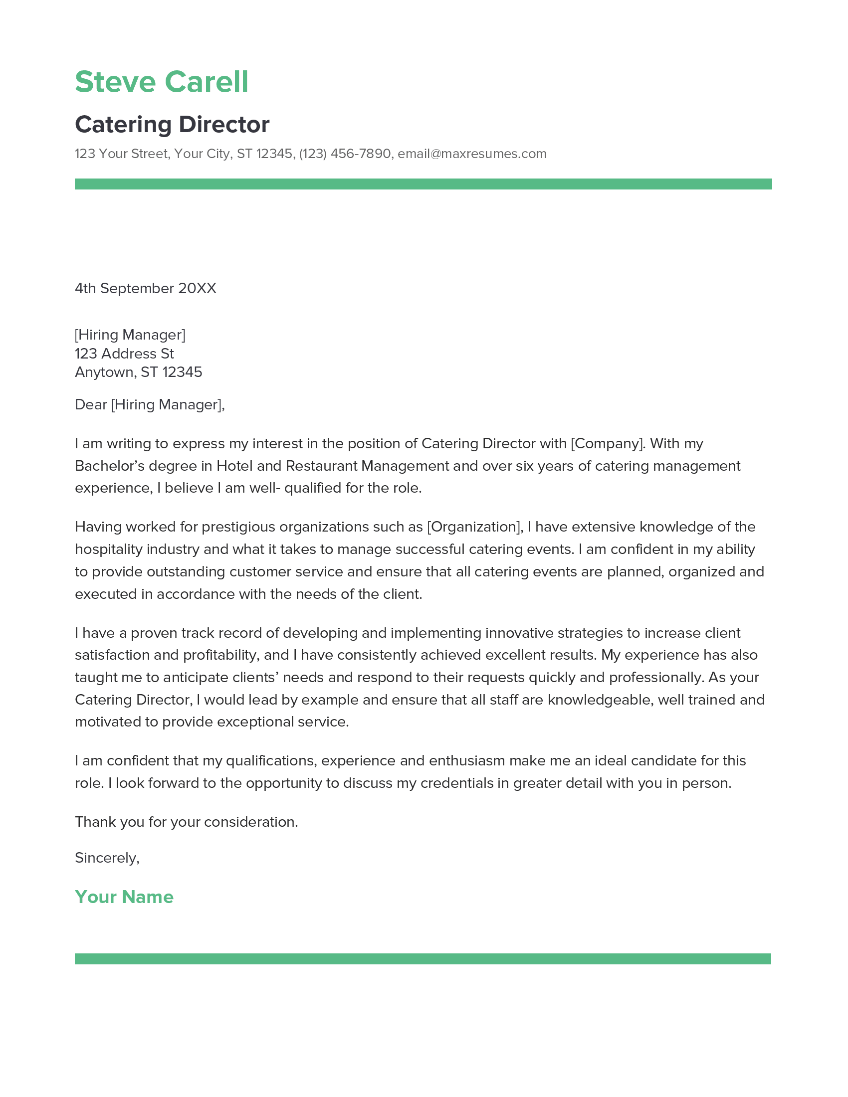 Catering Director Cover Letter Example