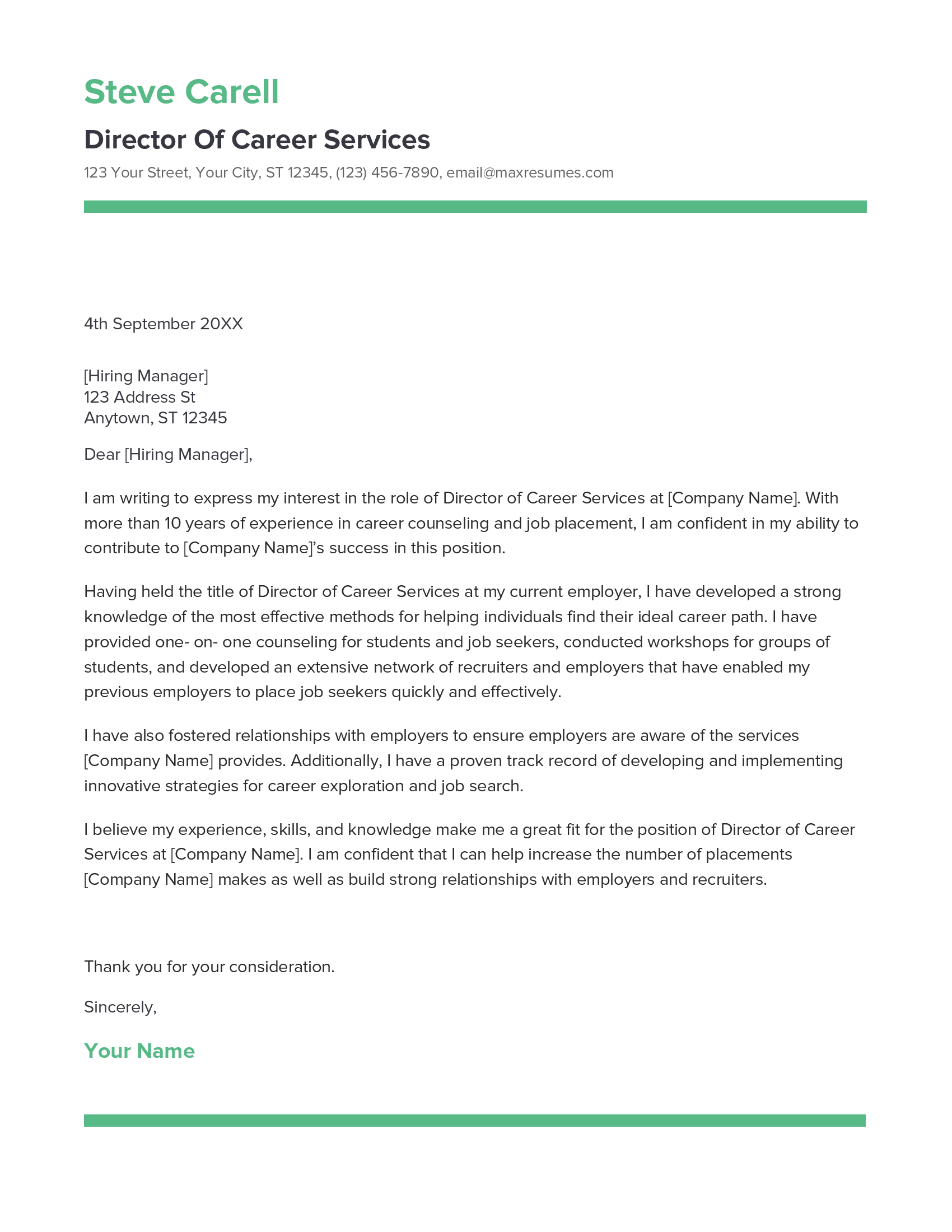 Director Of Career Services Cover Letter Example