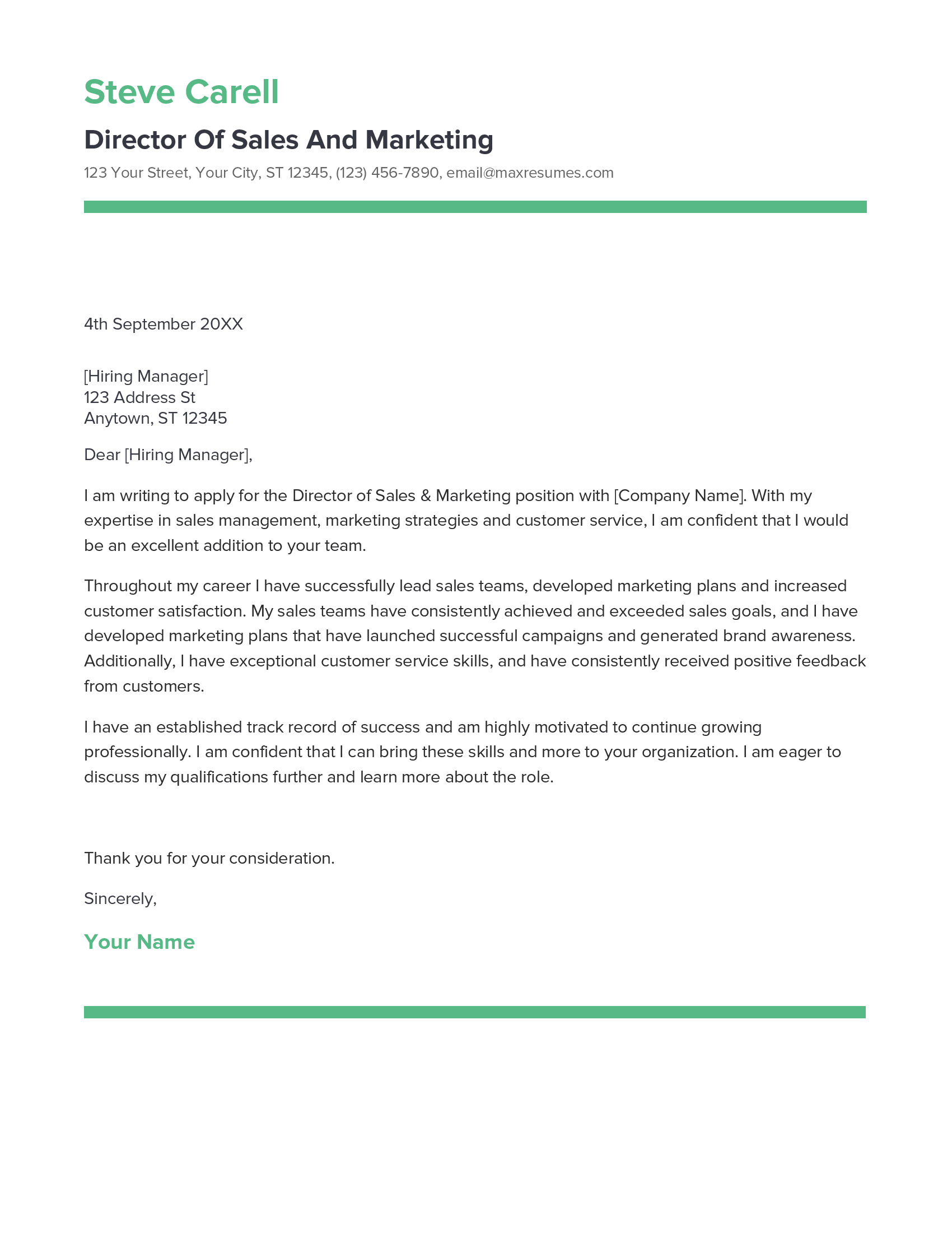 Director Of Sales And Marketing Cover Letter Example