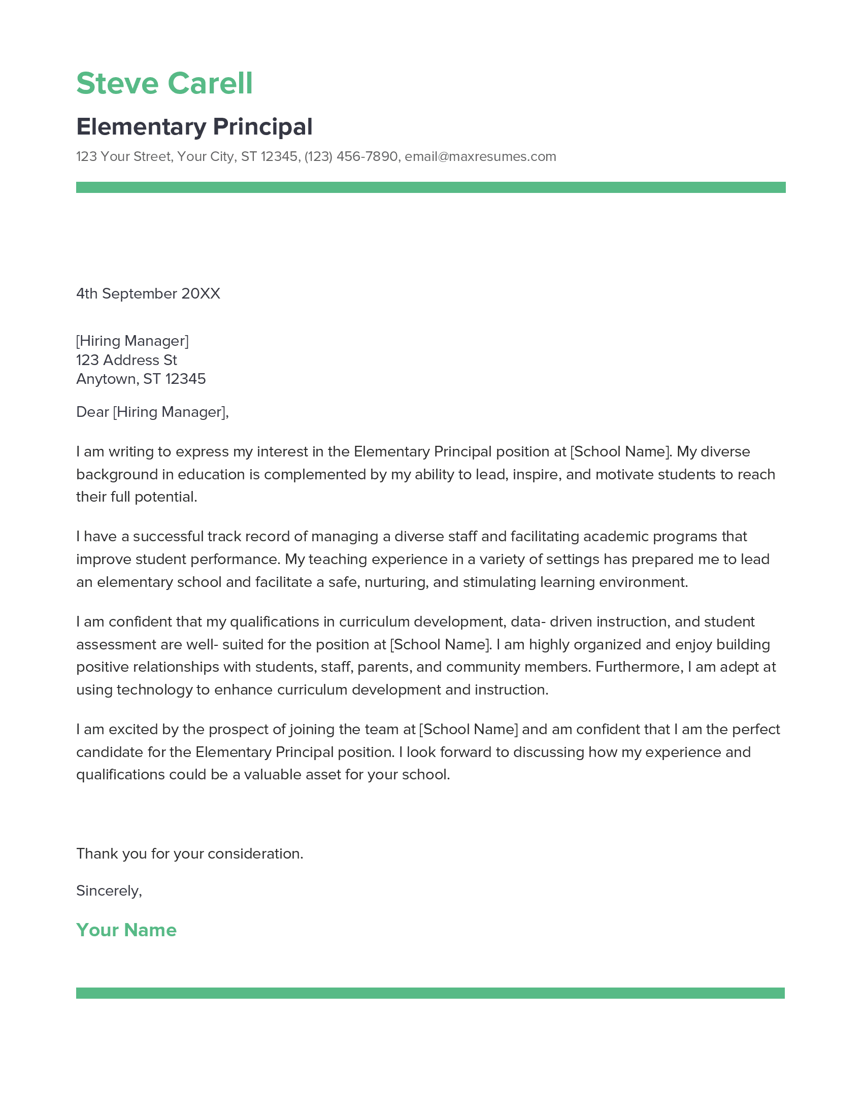 Elementary Principal Cover Letter Example