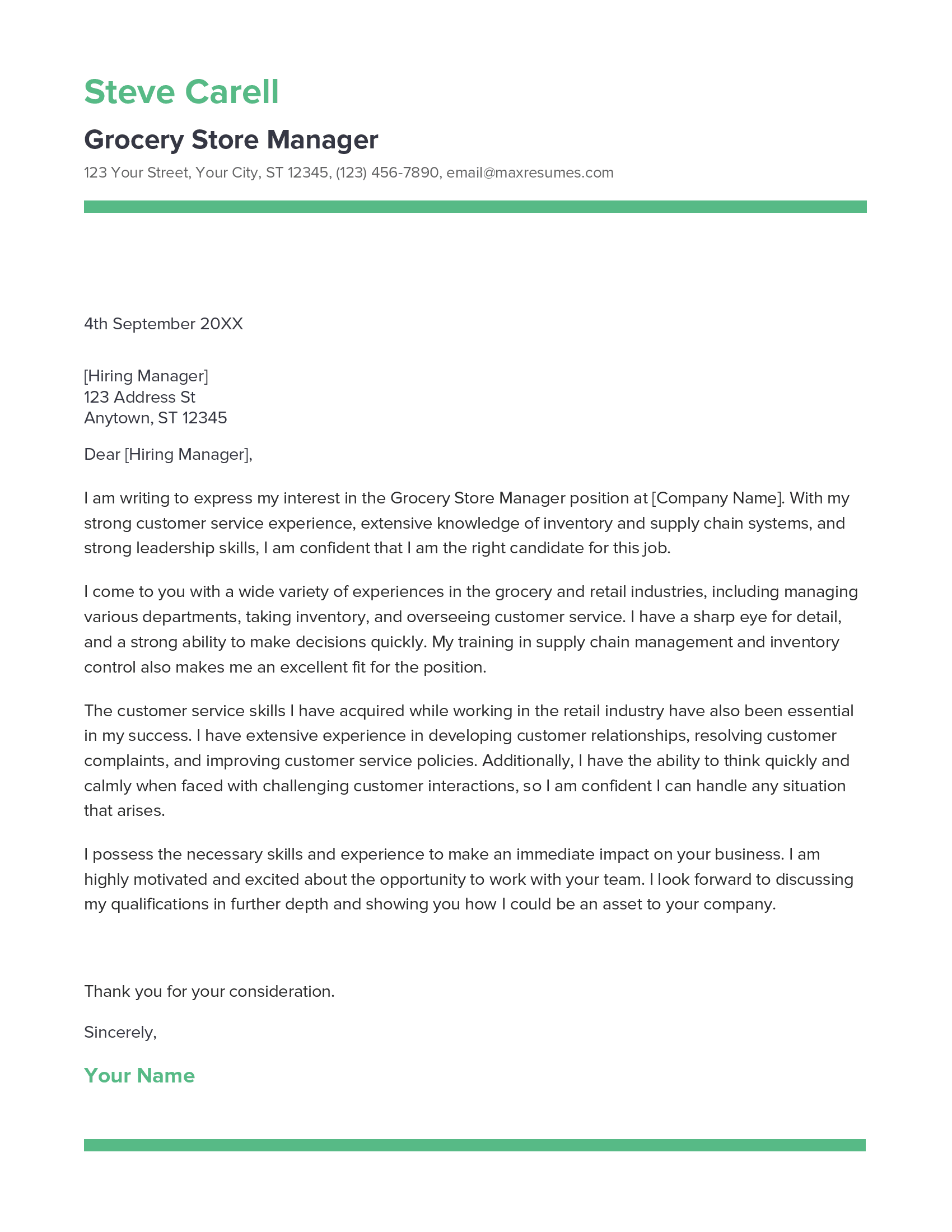 grocery store cover letter no experience