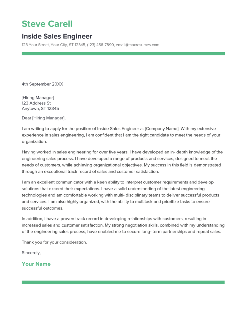 Best Inside Sales Engineer Cover Letter Example for 2023