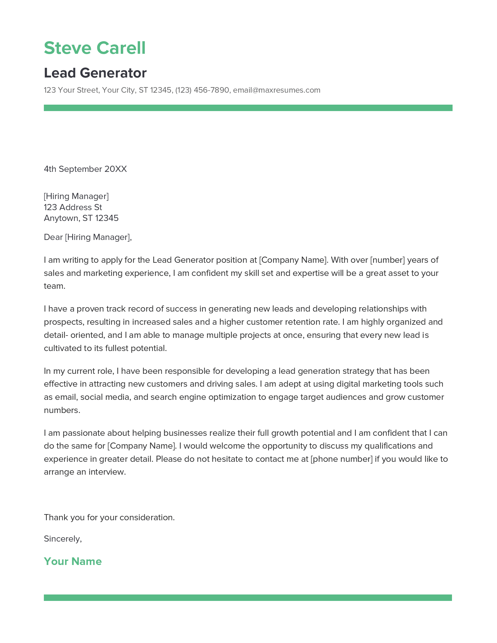 Lead Generator Cover Letter Example