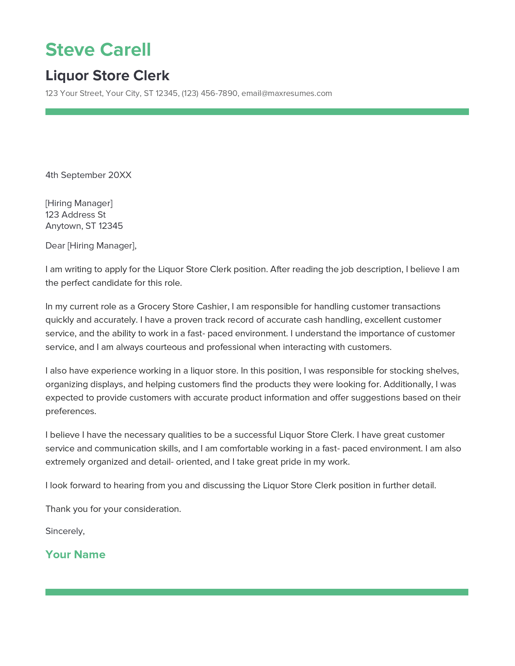 cover letter for liquor store