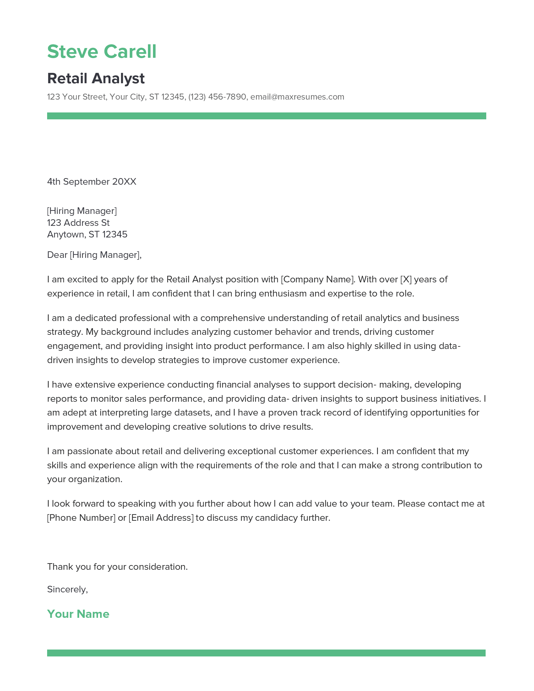 Retail Analyst Cover Letter Example