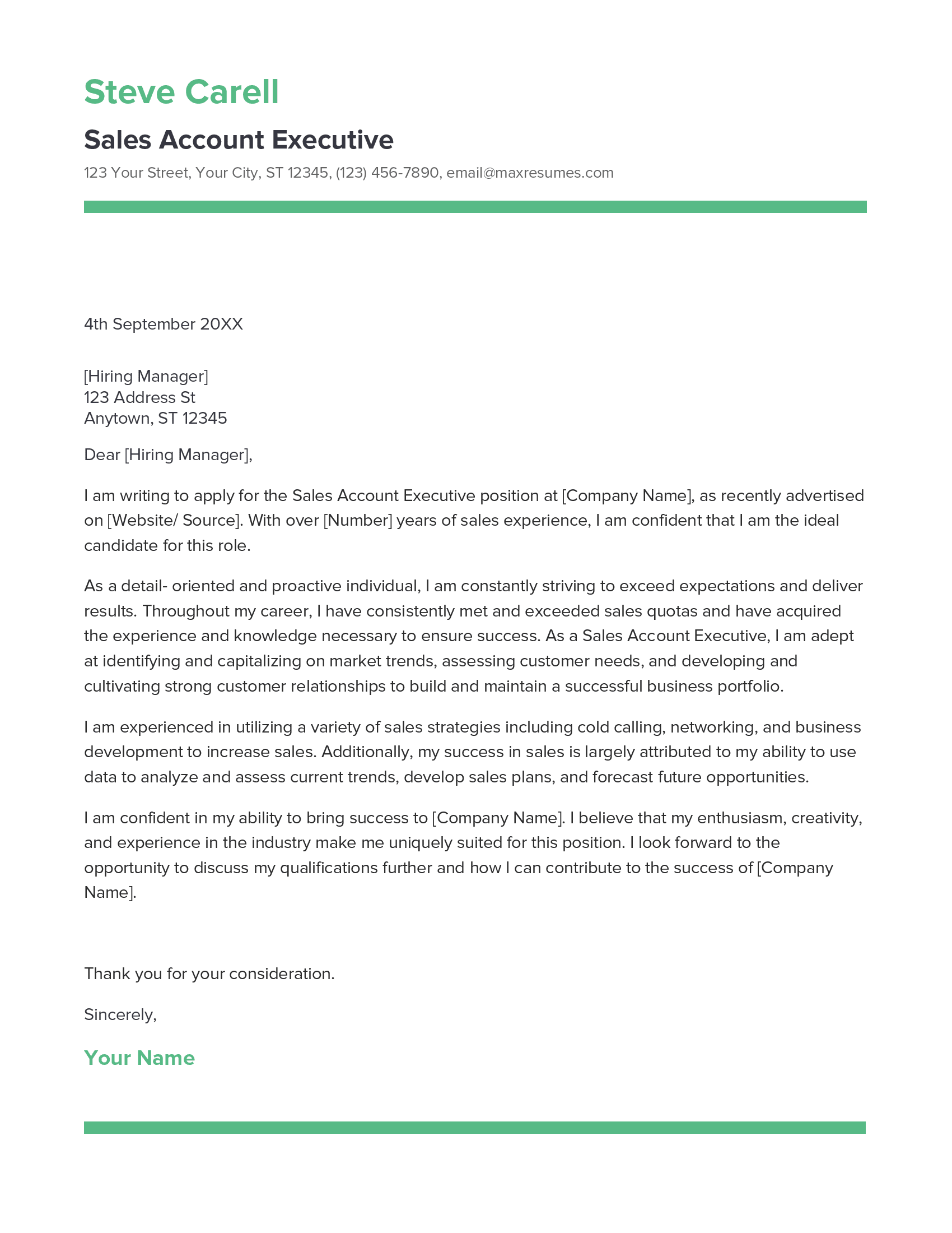 Sales Account Executive Cover Letter Example