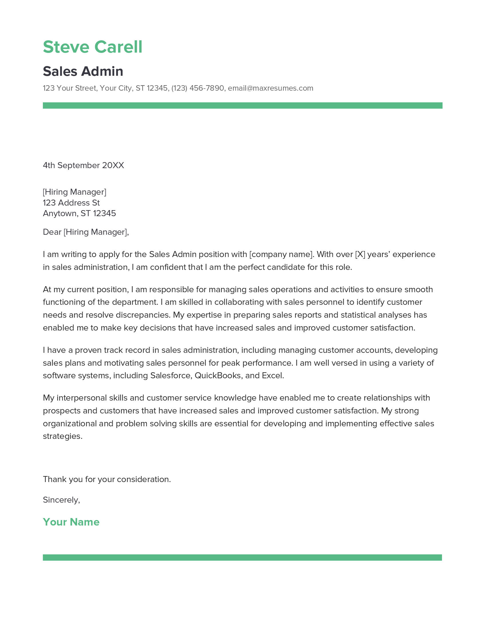 cover letter for sales admin job