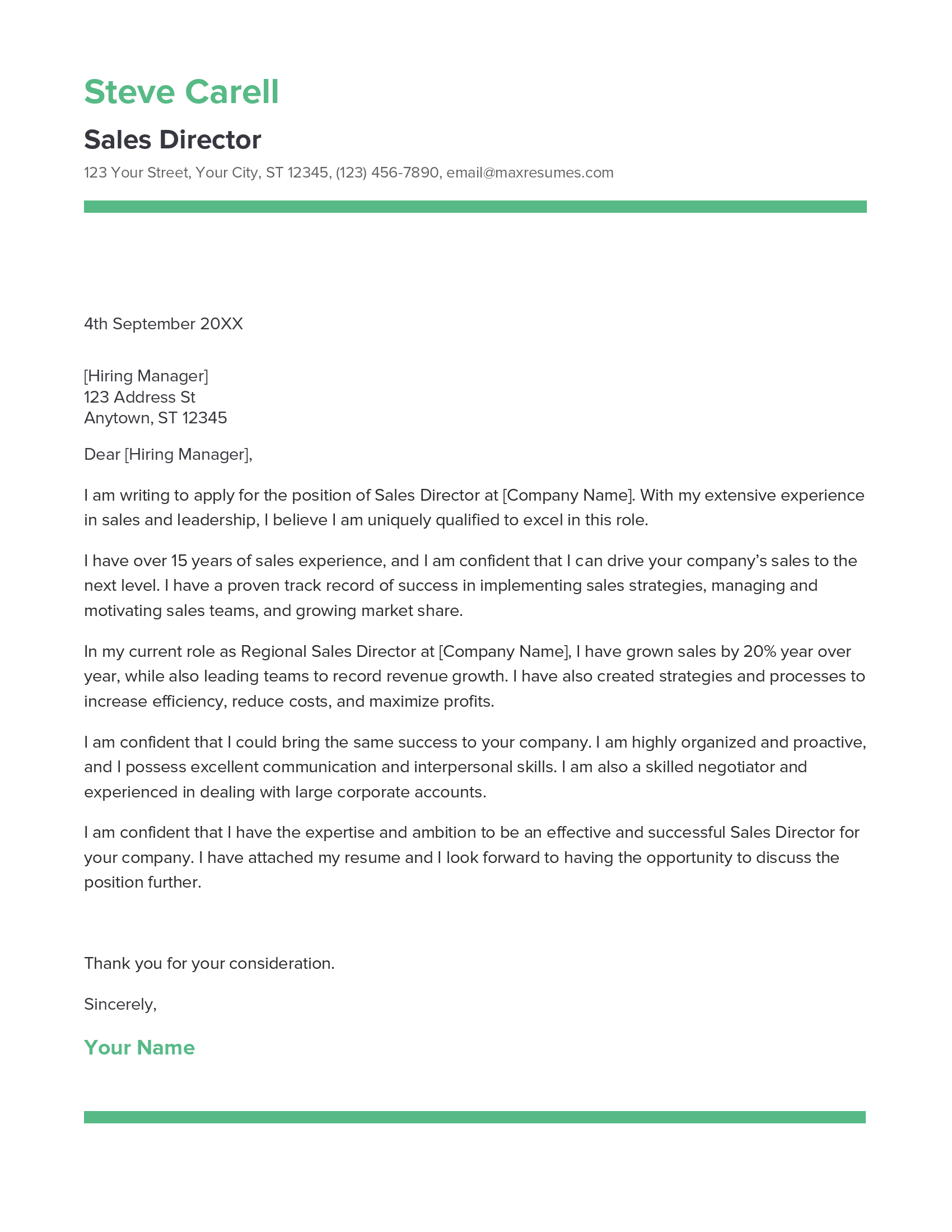 Sales Director Cover Letter Example
