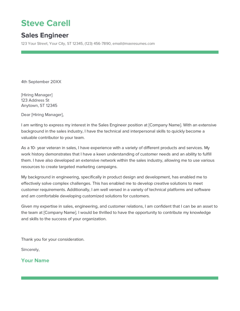 Best Sales Engineer Cover Letter Example For 2023   Sales Engineer Cover Letter Sample 791x1024 