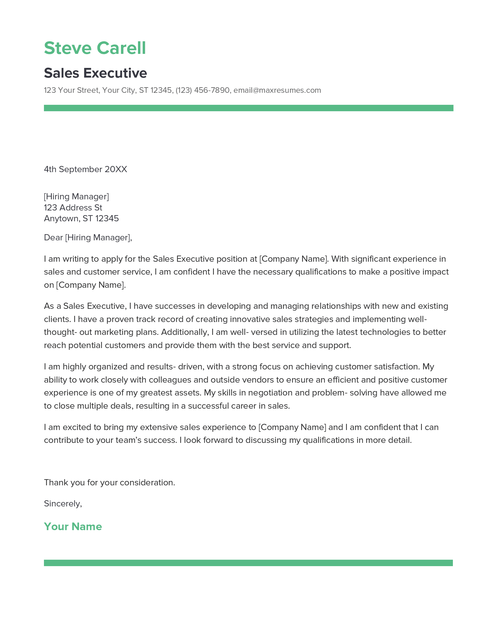 Sales Executive Cover Letter Example