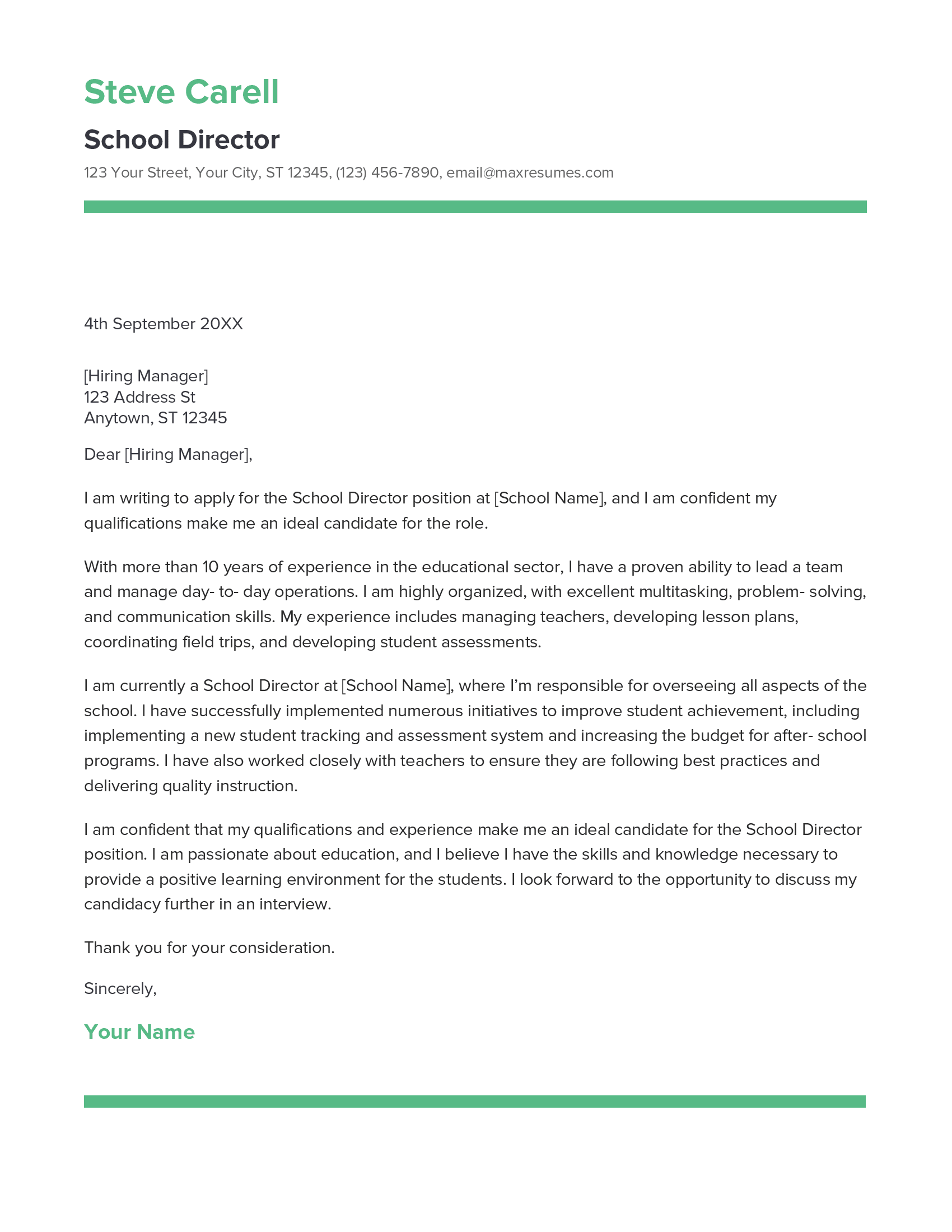 School Director Cover Letter Example