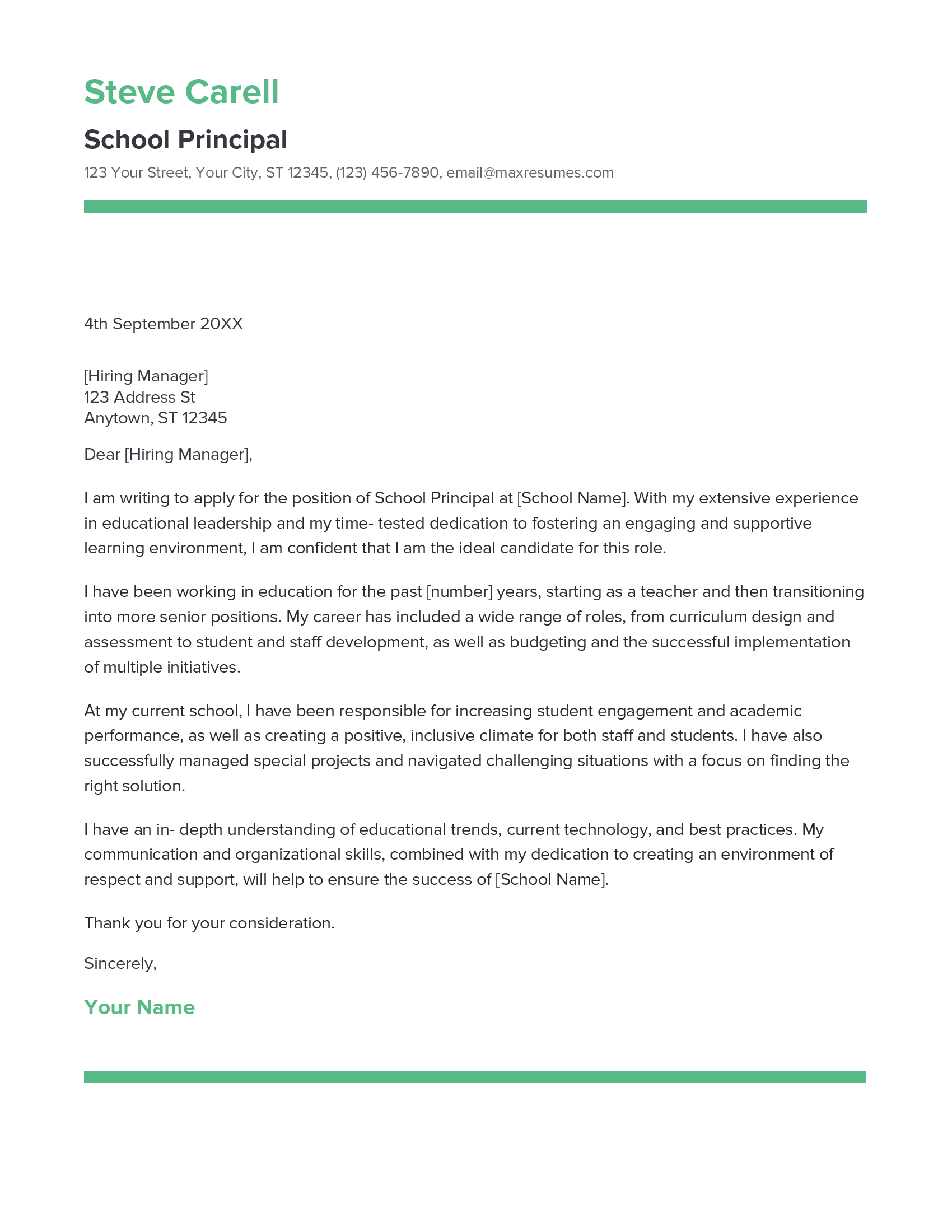 School Principal Cover Letter Example