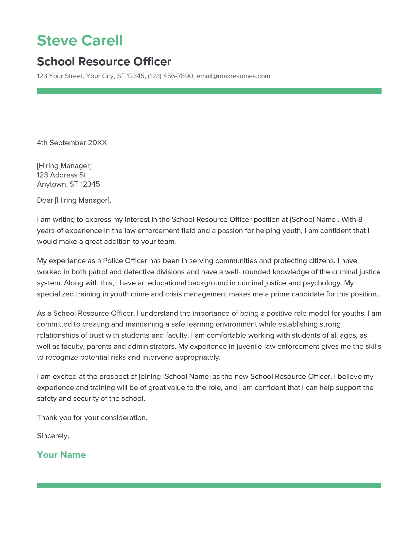School Resource Officer Cover Letter Example