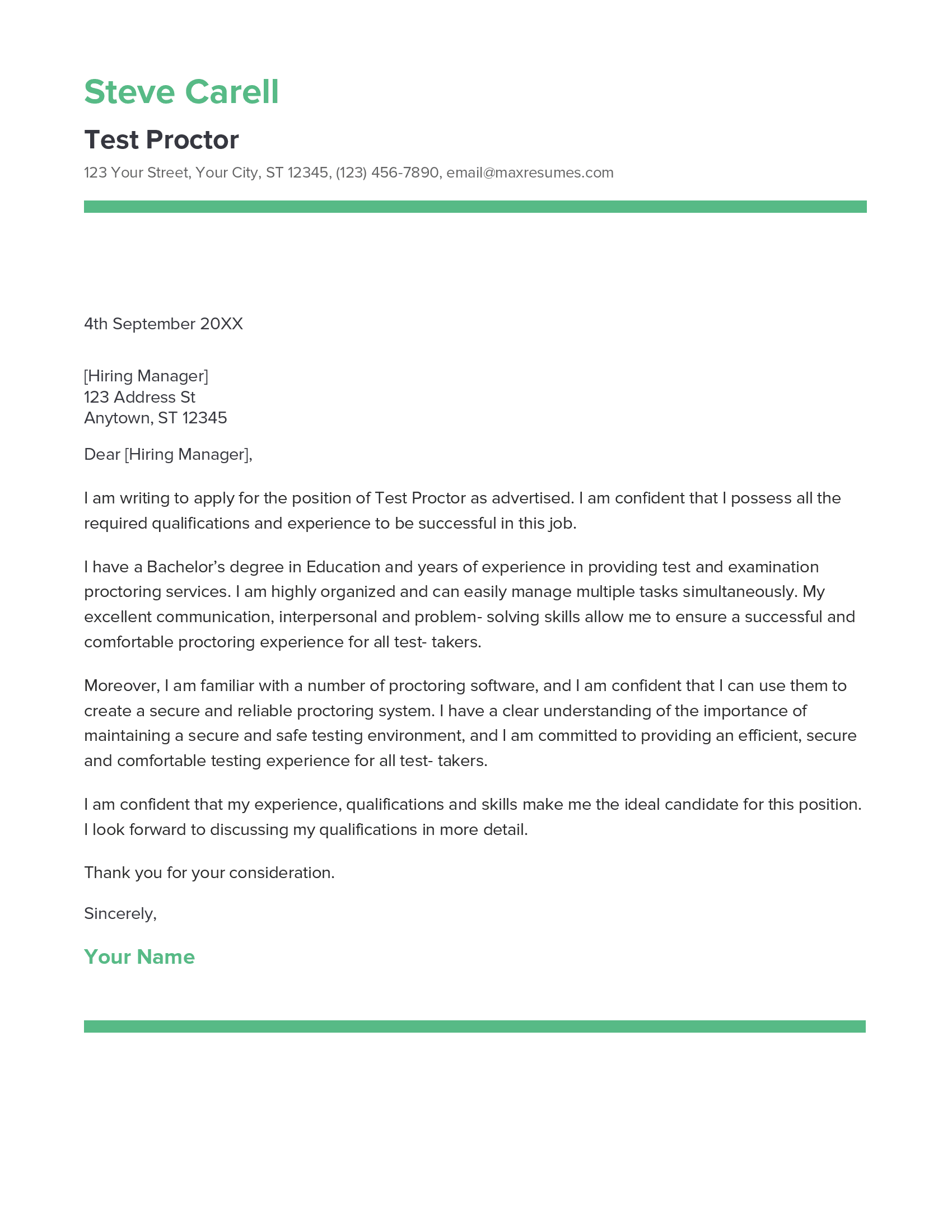 Test Proctor Cover Letter Example