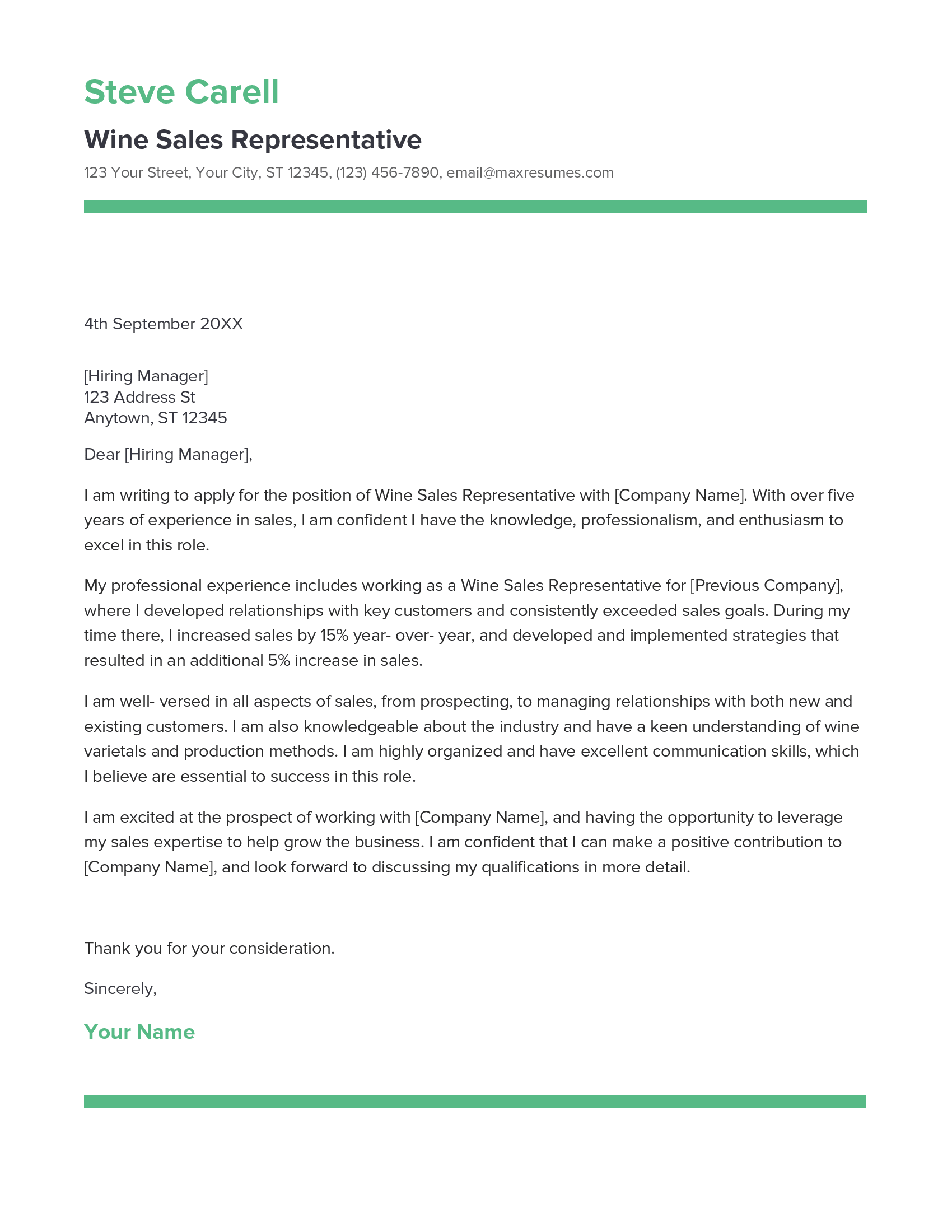 application letter to a wine company