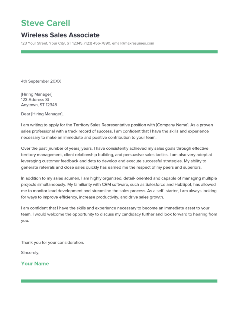 Best Wireless Sales Associate Cover Letter Example for 2023