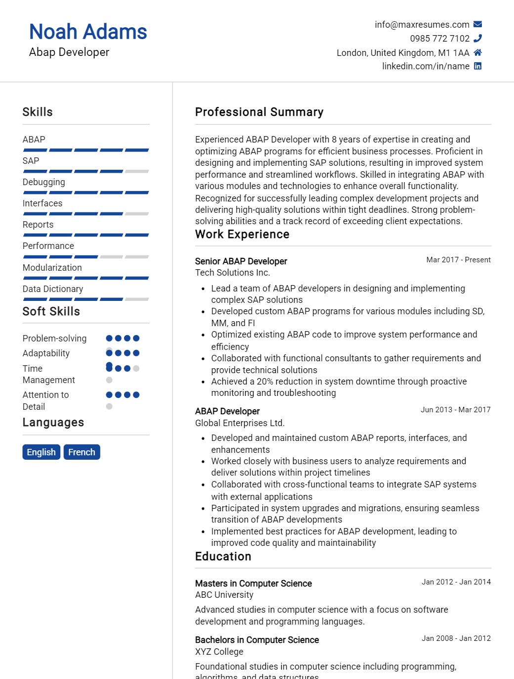 abap-developer-resume-sample